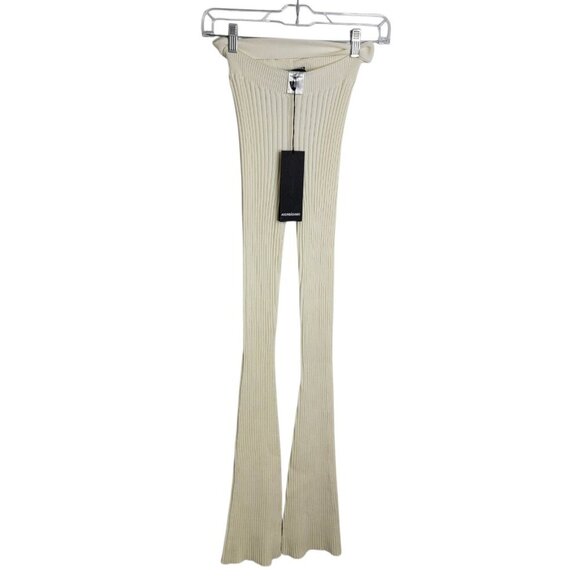 Andreadamo Ivory Ribbed Knit Flare Cutout Pants Womens XS NEW Made in Italy - Picture 2 of 10